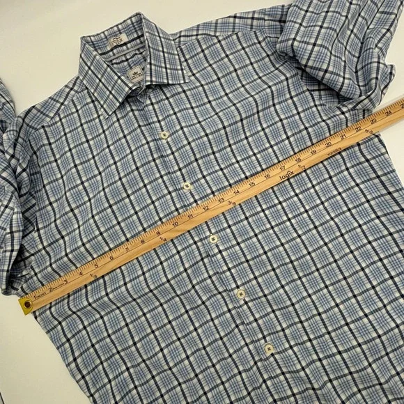 Peter Millar Men's Medium Blue Plaid Check Button Down Long Sleeve Shirt Crown - Picture 6 of 10